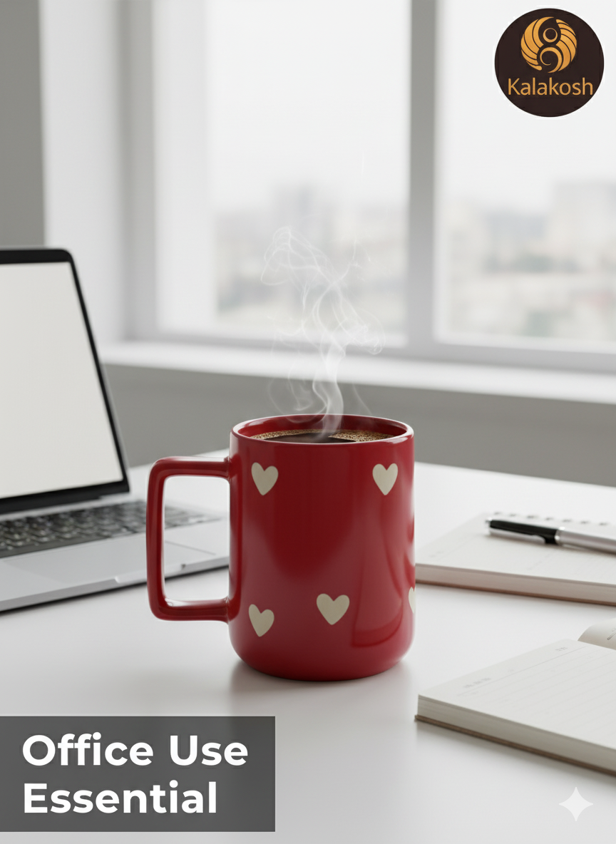 Premium Red Ceramic Coffee Tea Mug for Home Decor, Office Use, and Gifting | Cute Heart Design, Glossy Finish, 300ml | Ideal Home Use Kitchenware, Festive Home Decor Vase