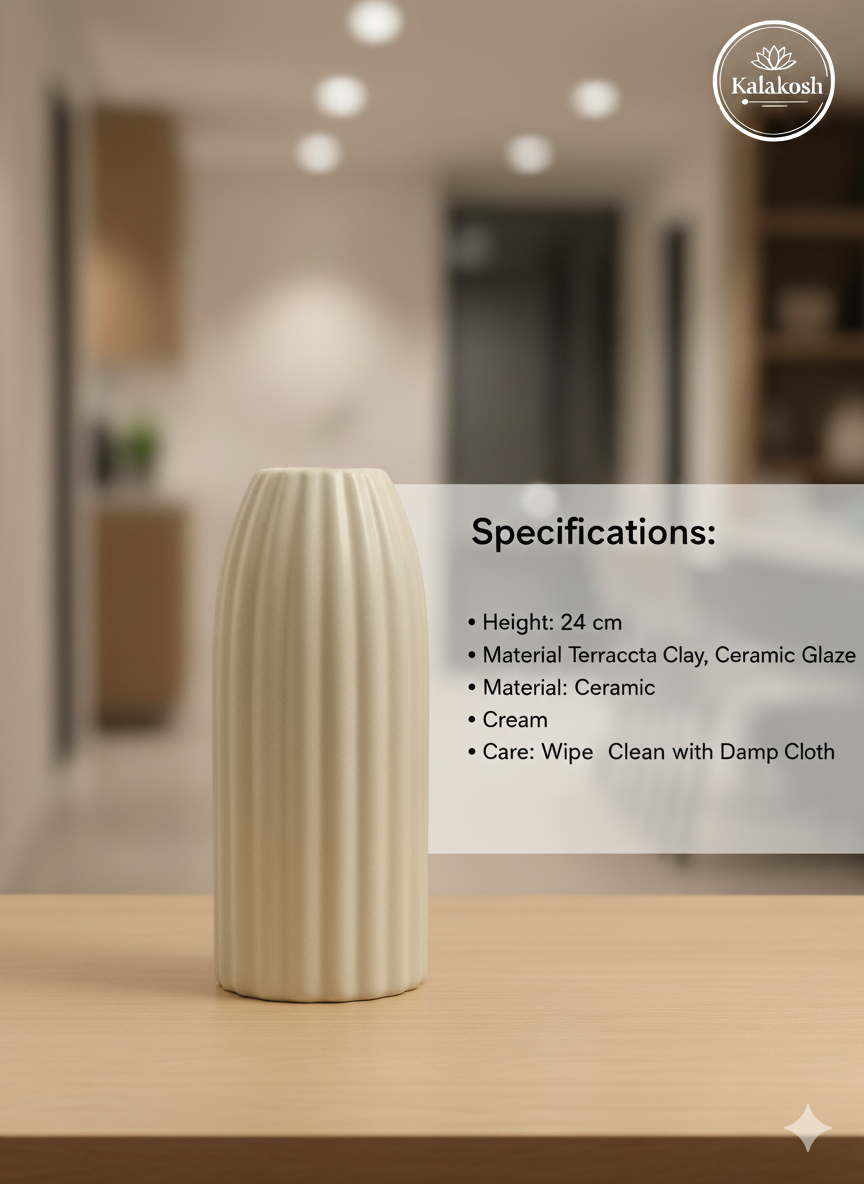 Premium Ceramic Ribbed Home Decor Vase | Modern Minimalist Design for Living Room, Office Use, and Thoughtful Gifting