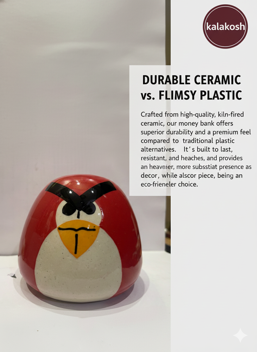 Premium Red Bird Ceramic Money Bank for Kids and Adults - Cute Animal Piggy Bank for Home Decor, Office Desk, and Gifting - Stylish Coin Saving Box for Bedroom & Living Room Decor (Red)