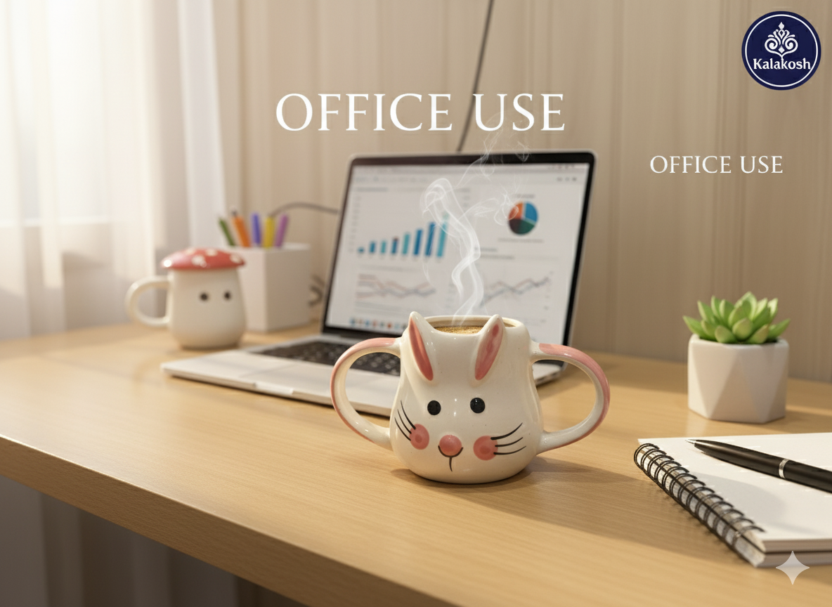 Premium Rabbit & Mushroom Ceramic Coffee Mug Set | Cute Tea Cups Combo for Home Decor, Kitchen, Office Use | Aesthetic Gifting for Women & Girls