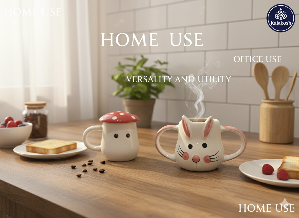 Premium Rabbit & Mushroom Ceramic Coffee Mug Set | Cute Tea Cups Combo for Home Decor, Kitchen, Office Use | Aesthetic Gifting for Women & Girls