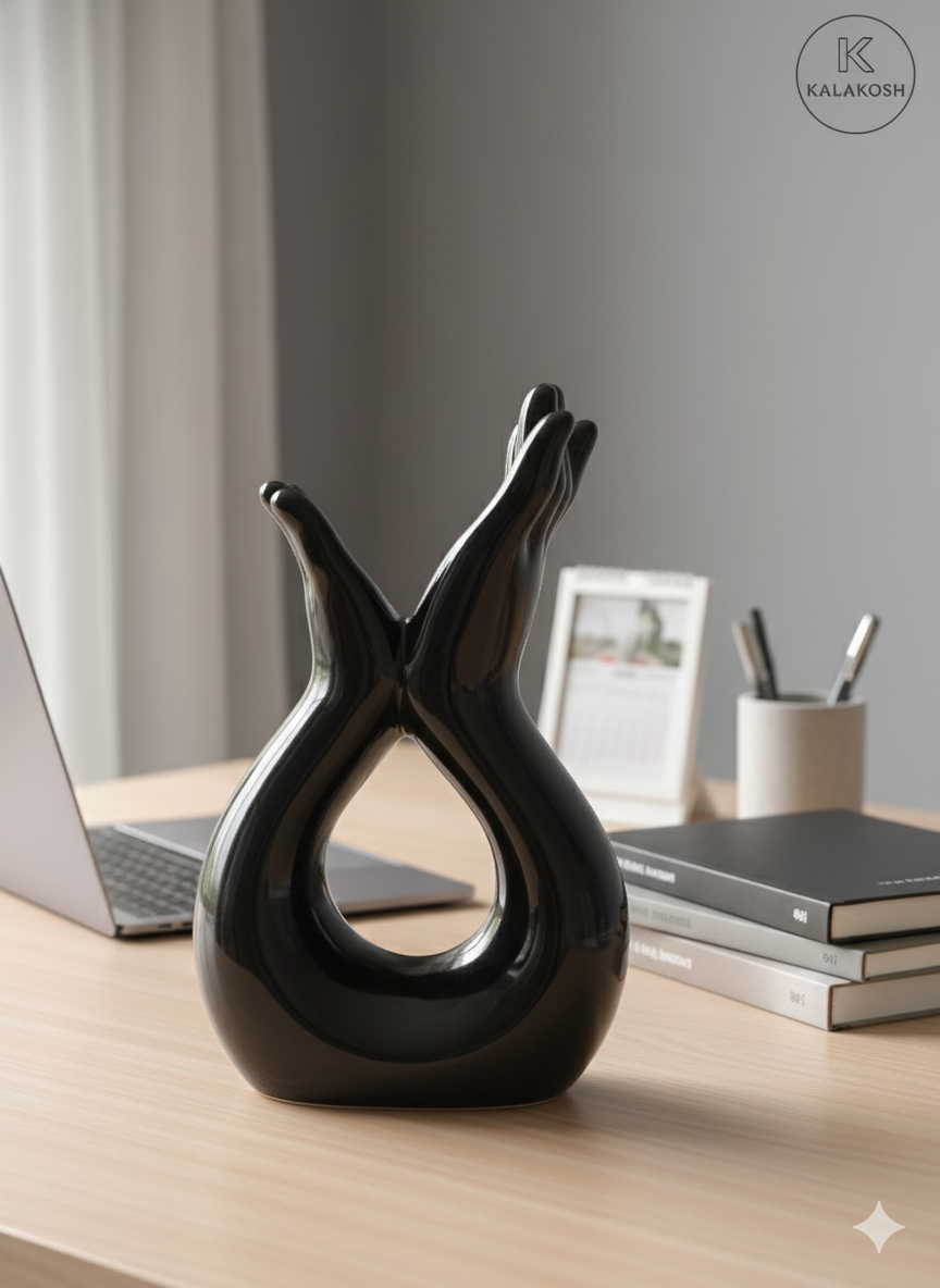 Modern Black Hand Design Home Decor Vase for Table Centerpiece | Ceramic Flower Pot for Office Use | Premium Showpiece Gift