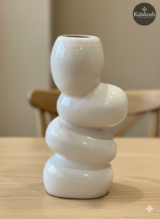 Handcrafted White Ceramic Planter Vase for Home & Office Decor | Artisan Clay Pot | Eco-Friendly Modern Rustic Tabletop Flower Pot | Unique Gifting