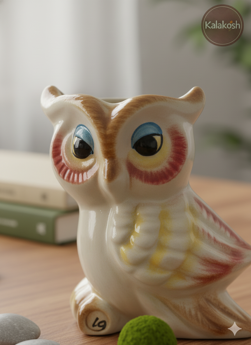 Artisanal Ceramic Owl Shape Planter  | Handcrafted Clay Home Decor Office Desk Flower Pot | Rustic Eco-Friendly Gift for Succulents & Small Plants