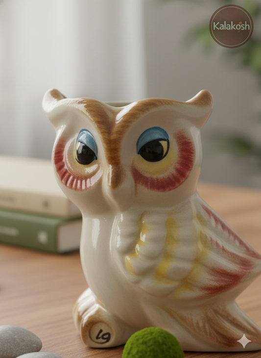 Artisanal Ceramic Owl Shape Planter  | Handcrafted Clay Home Decor Office Desk Flower Pot | Rustic Eco-Friendly Gift for Succulents & Small Plants