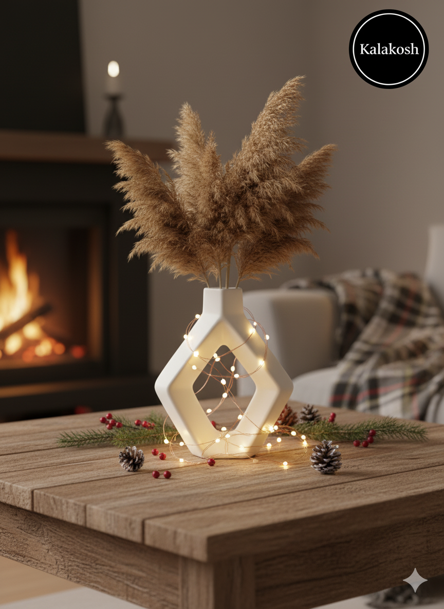 Modern Geometric Home Decor Vase for Living Room & Office Use | Premium Ceramic Decorative Showpiece for Home Use, Tables & Gifting