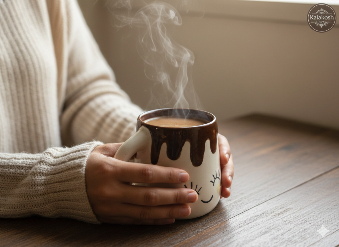 Premium Handcrafted Ceramic Coffee Mug with Cute Smiling Face Design & Drip Glaze Finish | 350ml Tea Cup for Home Decor, Office Use & Gifting | Elegant Home Decor Vase & Kitchen Accessory