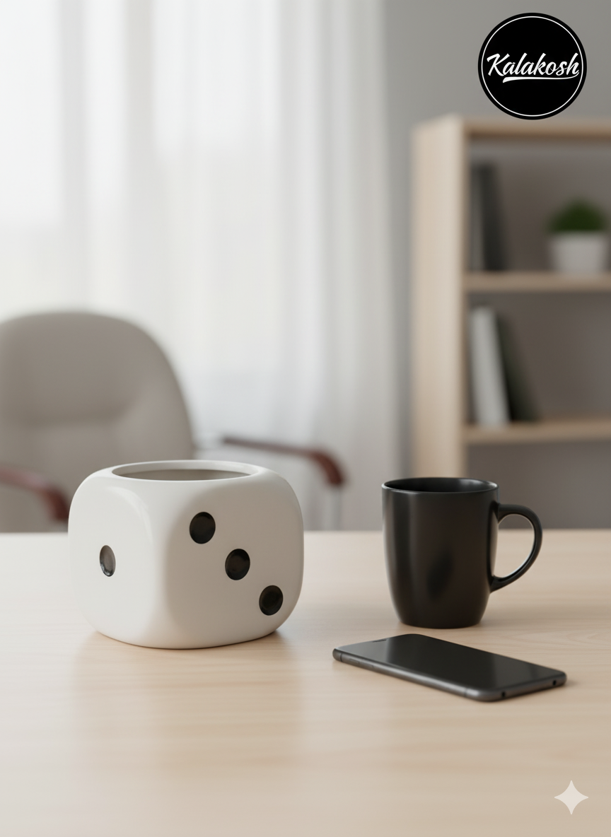 Handcrafted Ceramic Planter | Dice Design Clay Pot for Home & Office Decor | Eco-Friendly Artistic Desk Planter Gift | Rustic Indoor Flower Pot