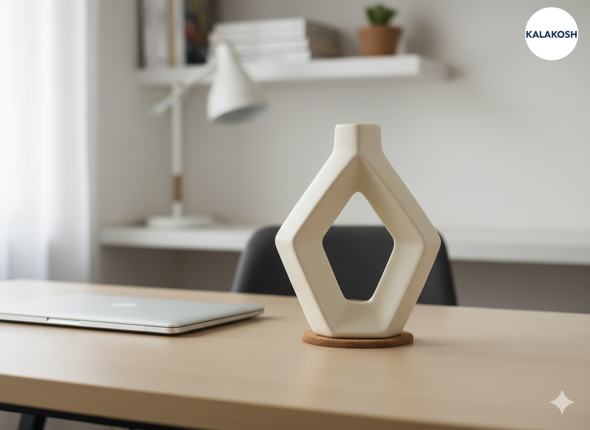 Handcrafted Modern Ceramic Planter Vase | Abstract Sculptural Decor | Cream Clay Pottery for Rustic Home Office Living Room Table Top | Unique Artisan Gifting