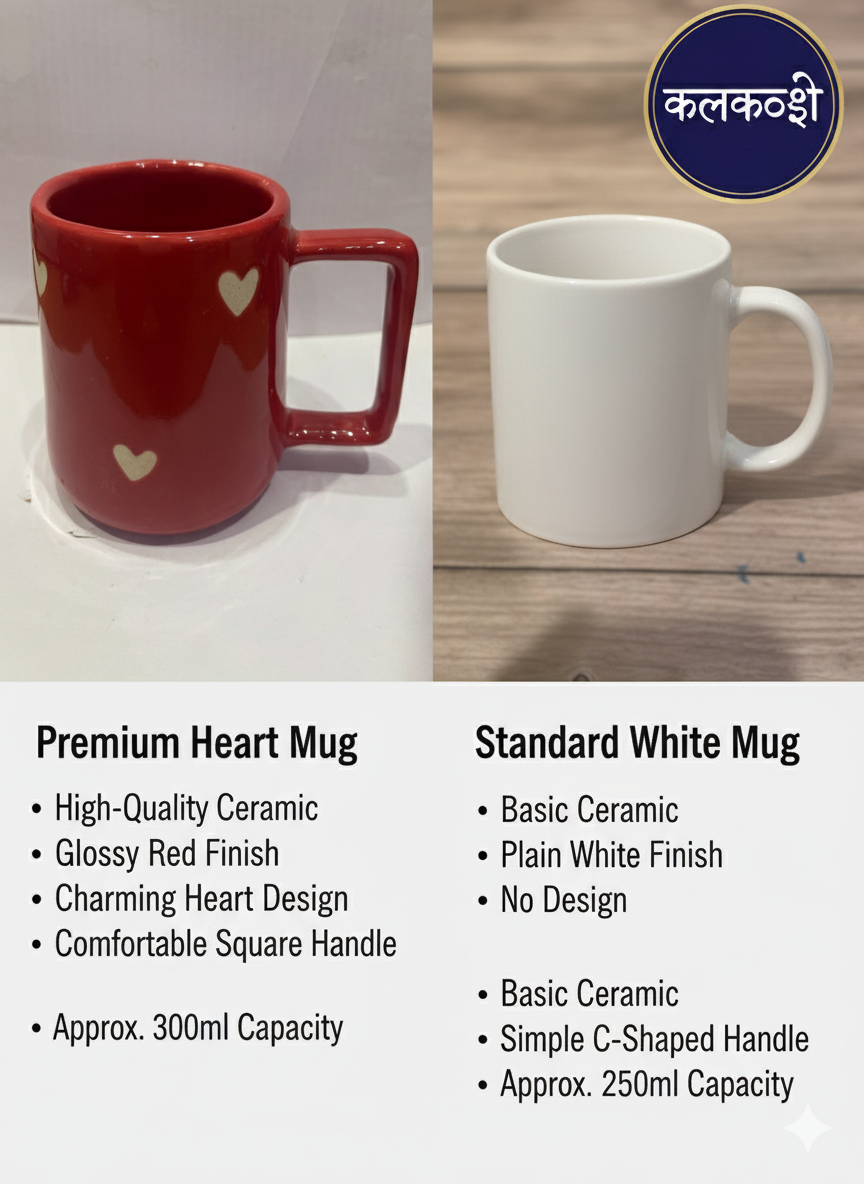 Premium Red Ceramic Coffee Tea Mug for Home Decor, Office Use, and Gifting | Cute Heart Design, Glossy Finish, 300ml | Ideal Home Use Kitchenware, Festive Home Decor Vase