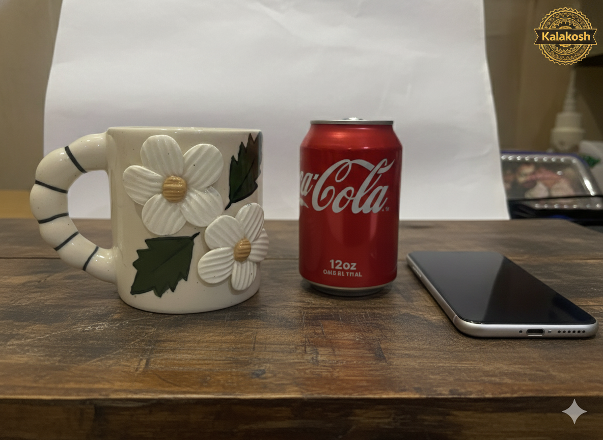 Handcrafted Ceramic Coffee Tea Mug – Home Decor, Office Use, Unique Clay Earthenware, Floral & Leaf Design – Premium Gifting