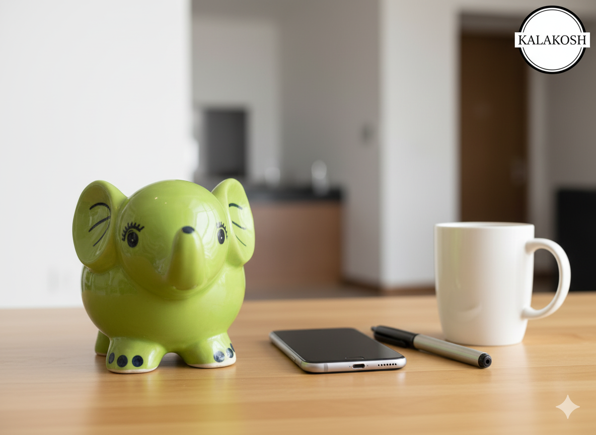 Charming Green Elephant Ceramic Planter Pot | Home Decor Vase for Plants & Succulents | Ideal for Home Use, Office Use, Table Top & Gifting