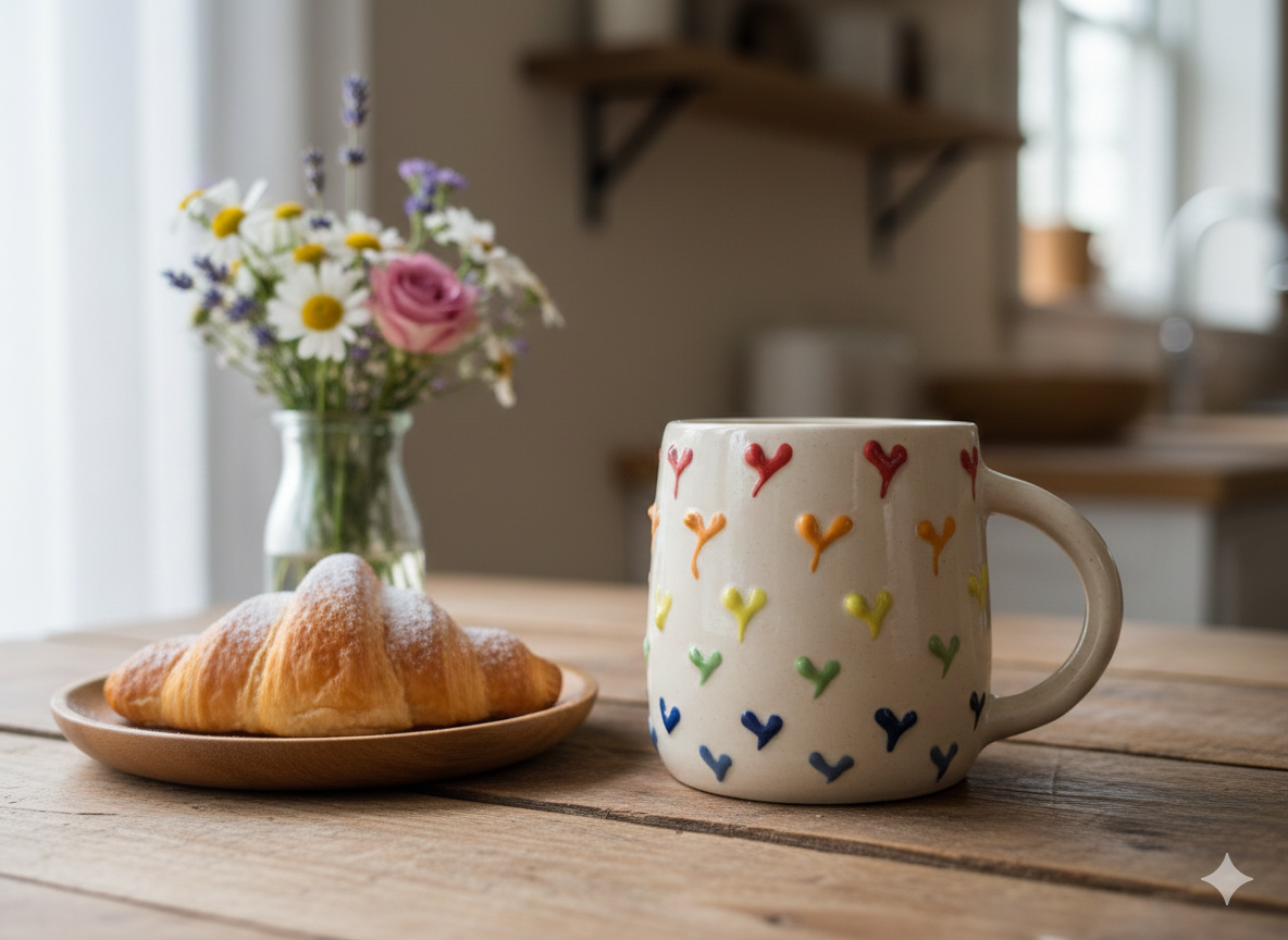 Rainbow Heart Ceramic Coffee Mug - Embossed 3D Design Tea Cup for Home Use & Office Use | Cute Kitchen Drinkware & Multipurpose Home Decor Vase | Microwave Safe Gift for Friends & Family (350ml)