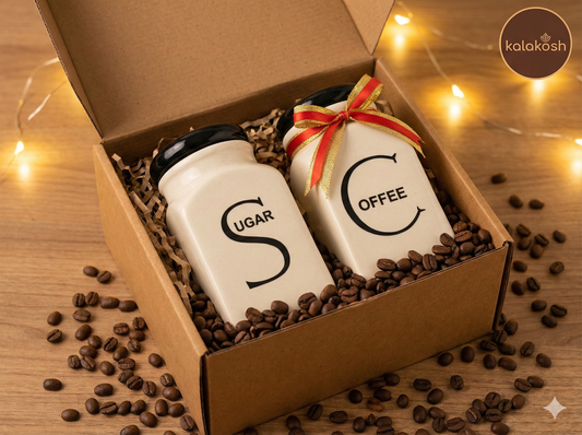 Ceramic Sugar and Coffee Container Set – Handcrafted Terracotta Jars for Kitchen Storage & Organization – Decorative Canisters for Home Use & Office Use – Stylish Home Decor Vase Accent & Gift