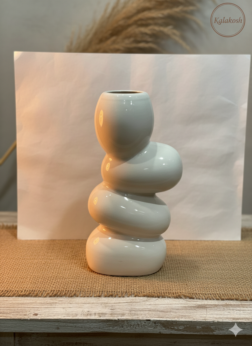 Handcrafted White Ceramic Planter Vase for Home & Office Decor | Artisan Clay Pot | Eco-Friendly Modern Rustic Tabletop Flower Pot | Unique Gifting