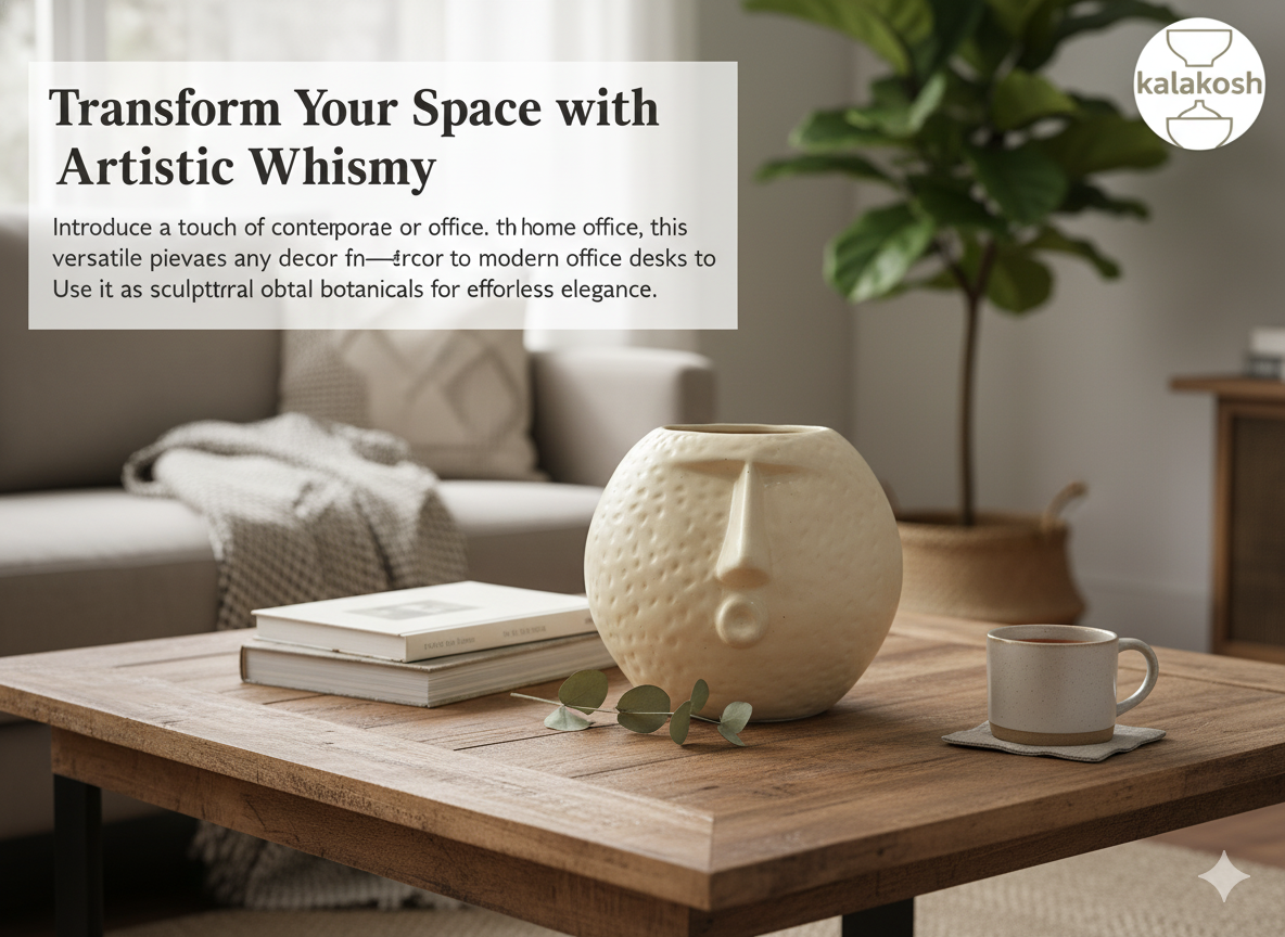 Abstract Ceramic Face Vase for Home Decor | Premium Textured Planter Pot for Home Use & Office Use | Unique Tabletop Centerpiece Art