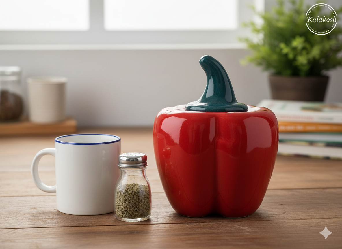 Premium Ceramic Red Bell Pepper Pickle Jar with Lid | Multipurpose Home Décor Vase Office Use Container Storage Decorative Gift