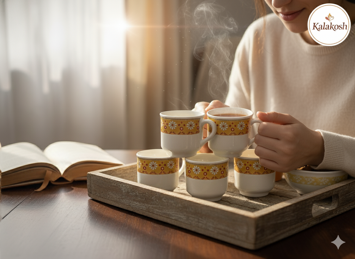 Handcrafted Rustic Ceramic Tea Cup Set of 6 | Clay Coffee Mugs for Home & Office Use | Artisanal Gifting
