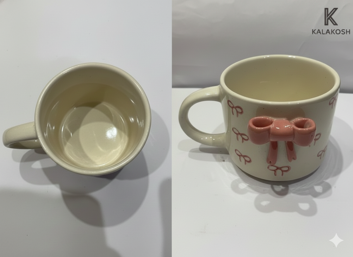 Aesthetic Pink Bow Ceramic Coffee Mug | Premium Home Decor | Tea Cup for Office & Home Use | Unique Gifting