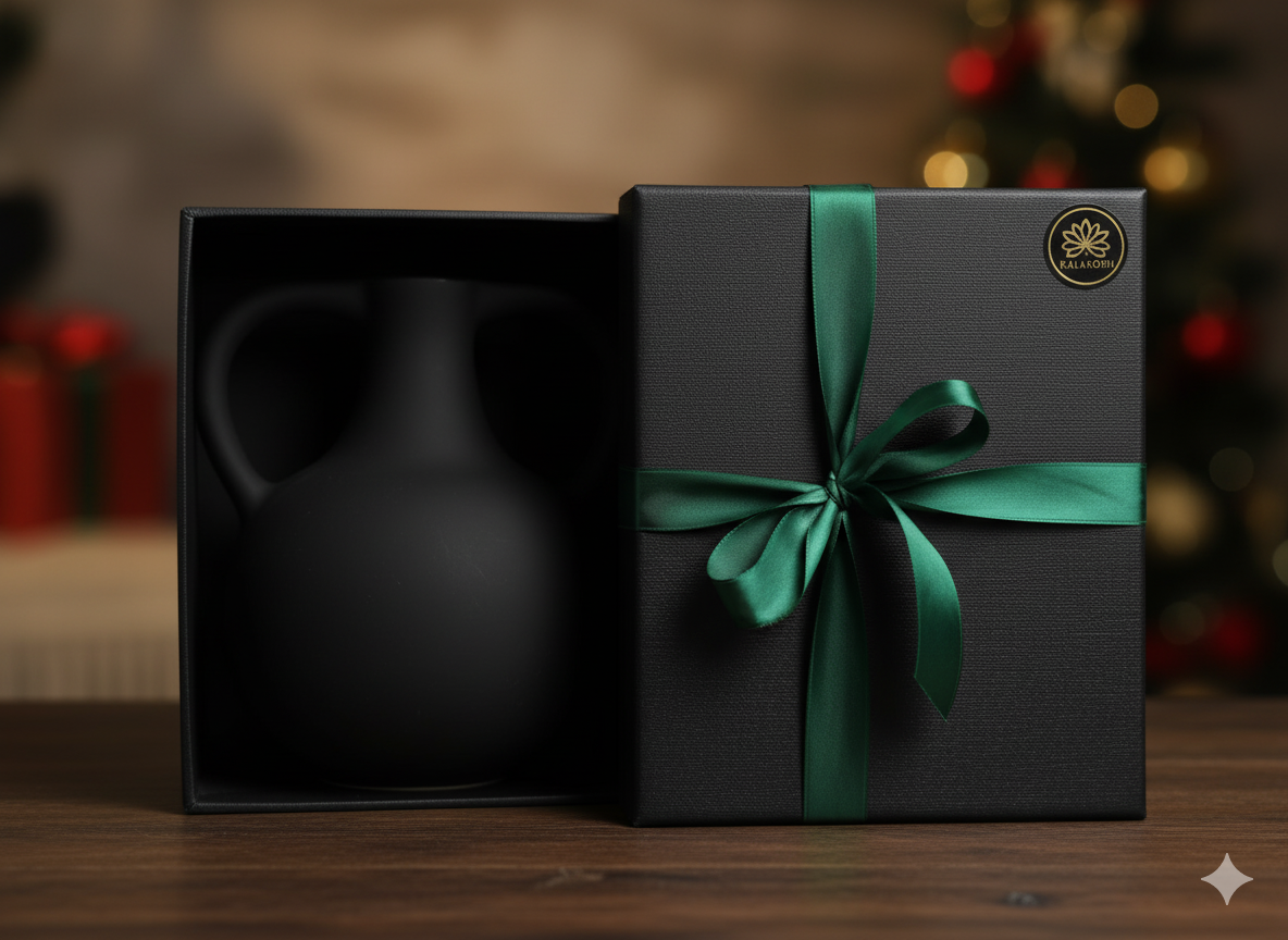 Premium Matte Black Double Handle Bottle Vase Planter | Modern Home Décor | Office Use, Living Room Accent, Clay Terracotta