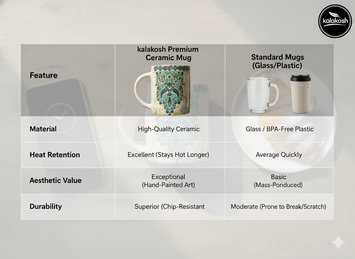 Premium Ceramic Coffee Mug with Turkish Iznik Art Design – 350ml Tea Cup for Home Decor, Office Use & Gifting – Elegant Home Decor Vase Style Drinkware for Hot/Cold Beverages (White & Turquoise)