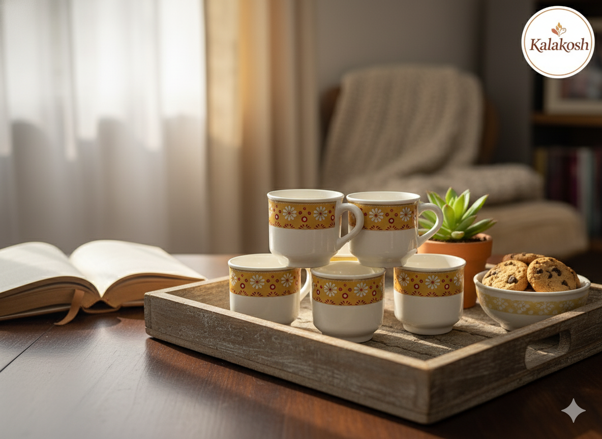 Handcrafted Rustic Ceramic Tea Cup Set of 6 | Clay Coffee Mugs for Home & Office Use | Artisanal Gifting