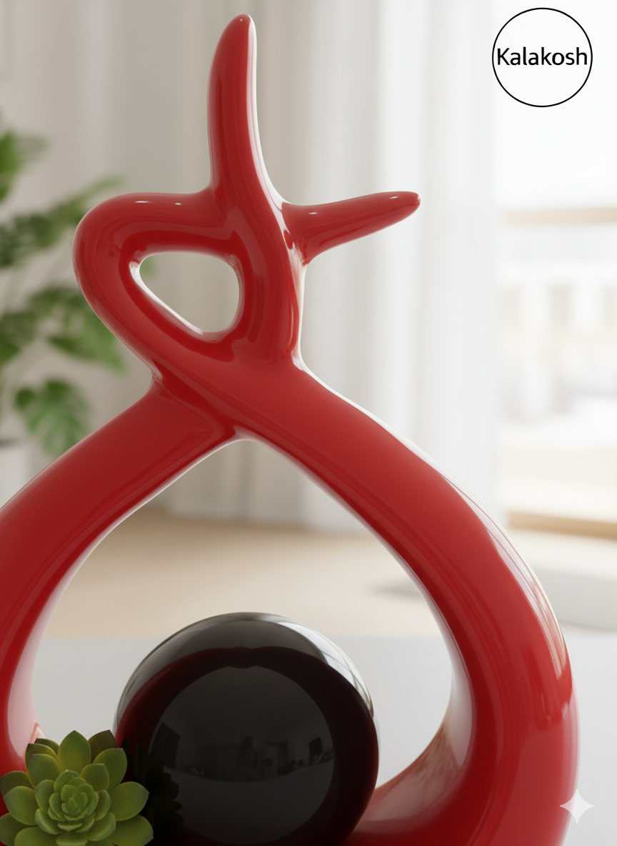 Handcrafted Red Abstract Ceramic Planter & Showpiece | Eco-Friendly Clay Home & Office Decor | Unique Artistic Sculpture & Table Accent