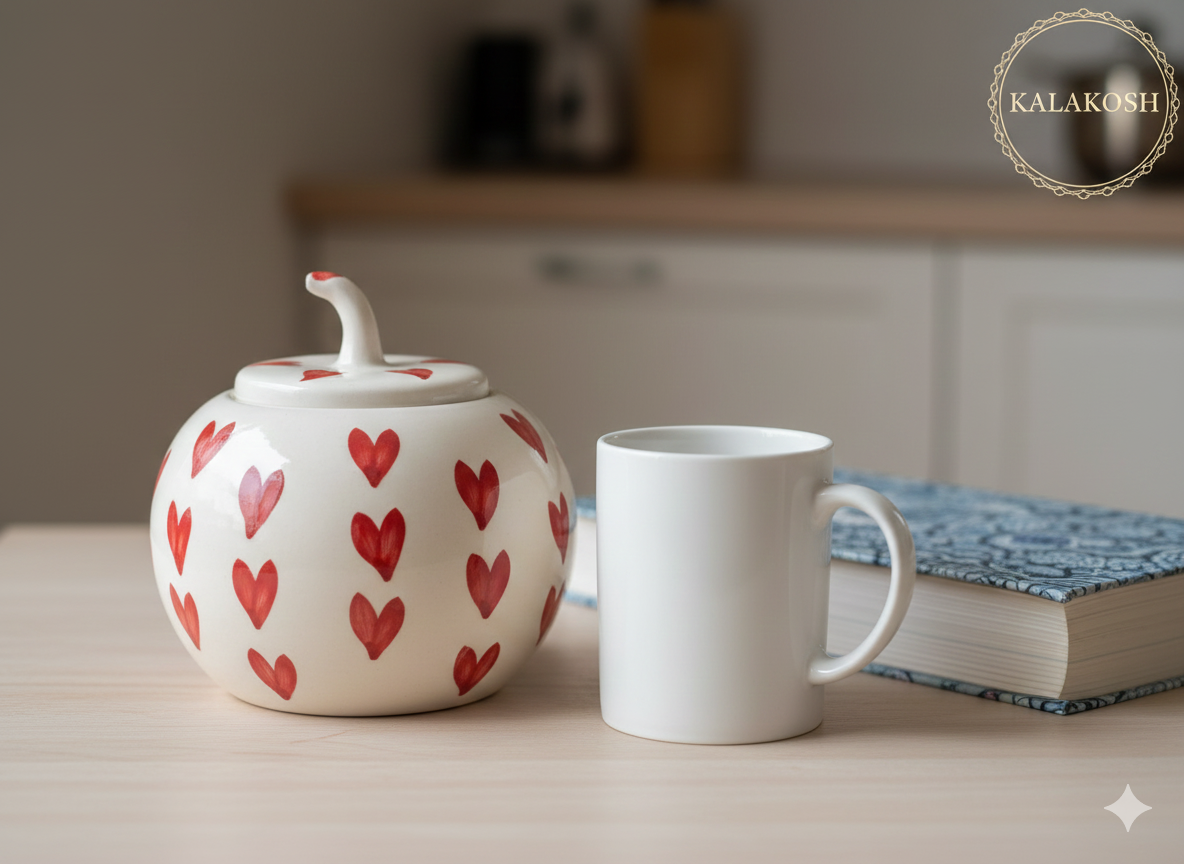Handmade Ceramic Heart Jar/Vase with Lid – Premium Home Decor, Storage Pot for Kitchen, Office, Living Room – Unique Valentine's Day or Wedding Gift