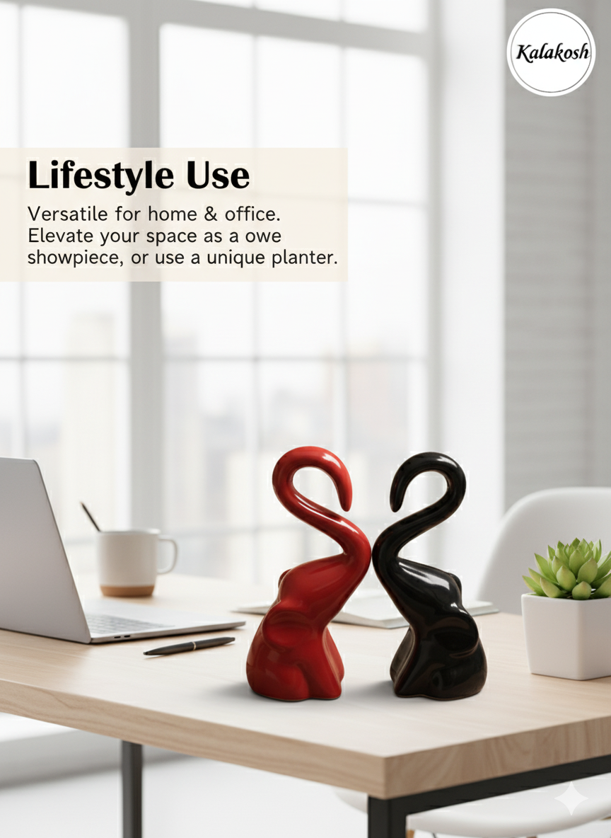 Artisanal Ceramic Elephant Planters Pair | Rustic Home Decor & Office Table Showpiece | Eco-Friendly Clay Figurine for Gifting | Black & Red