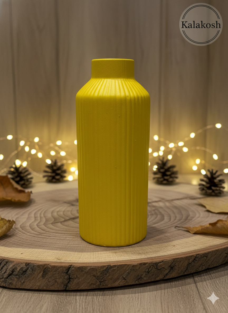 Handcrafted Yellow Fluted Ceramic Planter | Eco-Friendly Clay Vase for Rustic Home & Office Decor | Artisan Table Centerpiece | Unique Gifting