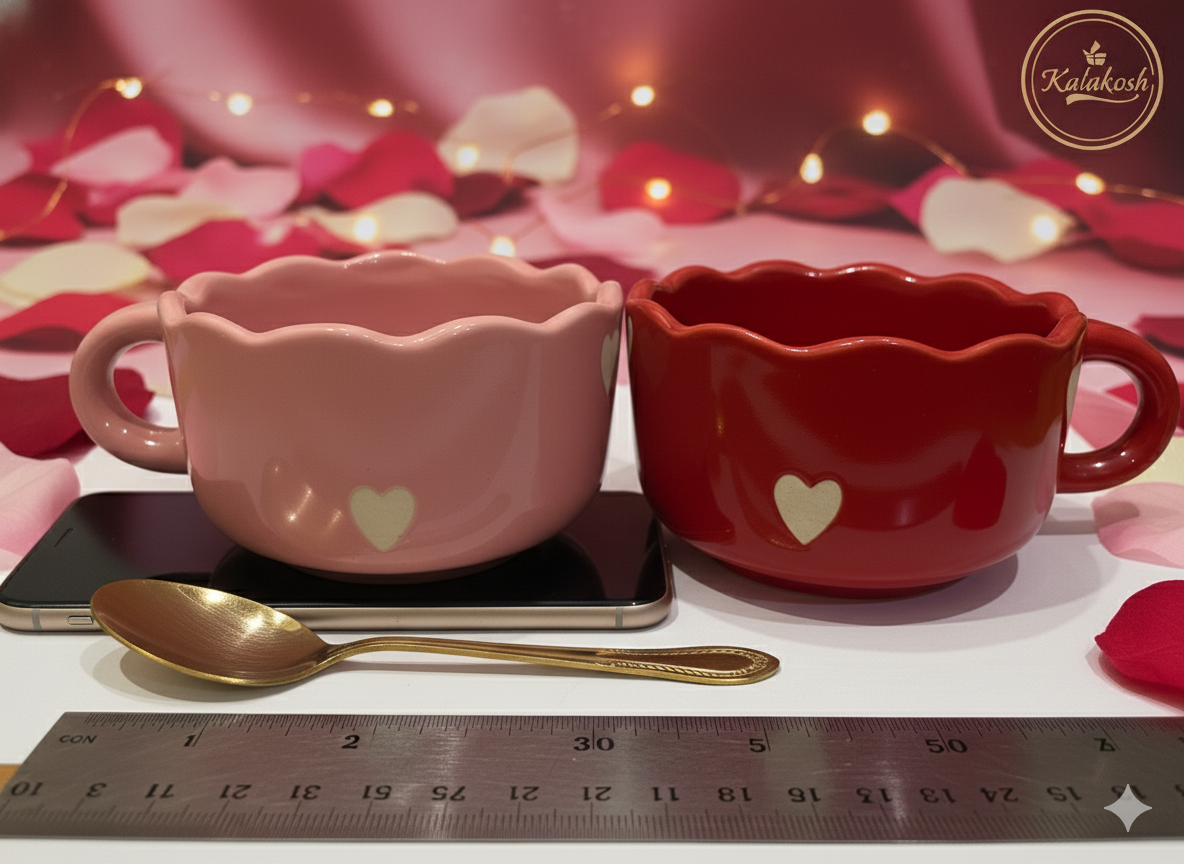 Premium Ceramic Coffee/Tea Mug Set Combo | 2-Piece Pink & Red Heart Design | Ideal for Home Decor, Office Use, and Gifting