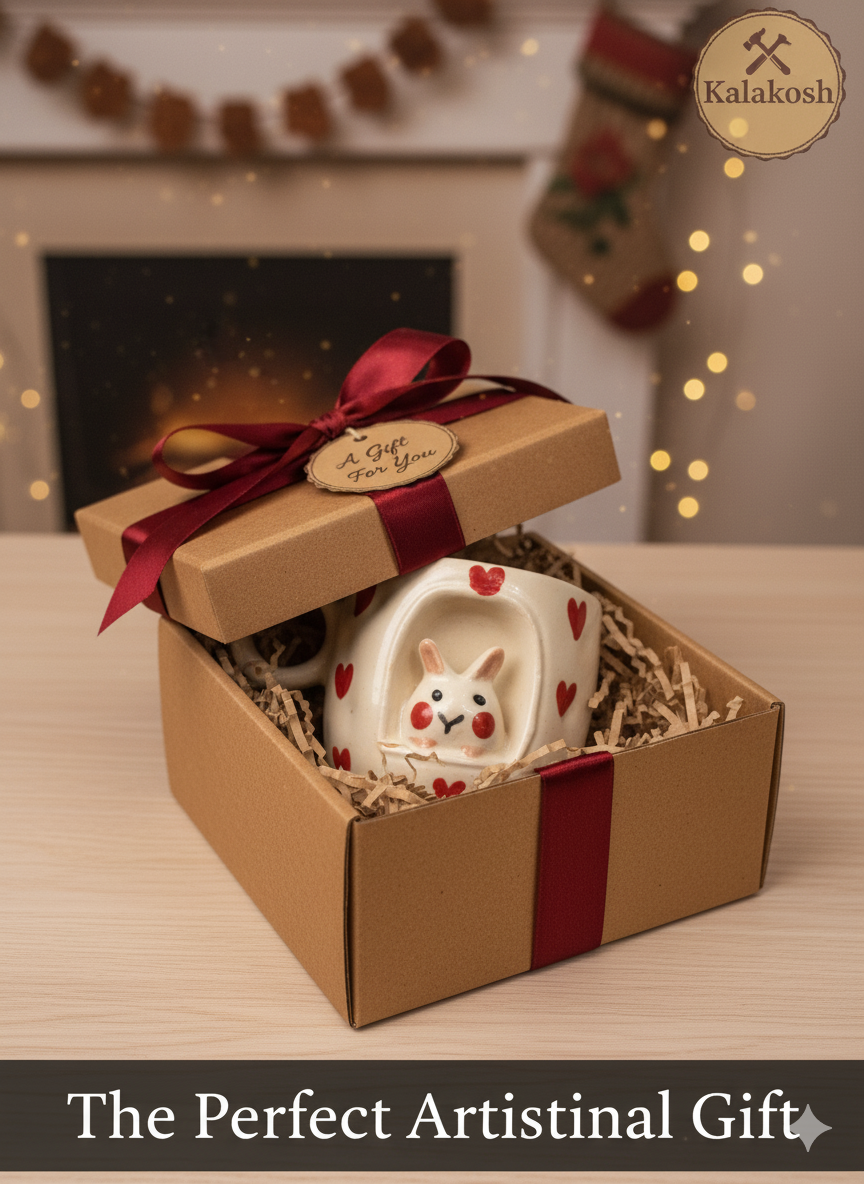 Handcrafted Ceramic Mugs for Home & Office Use | Eco-Friendly Clay Coffee & Tea Mug | Rustic Bunny Heart Design | Artisanal Gift for Loved Ones