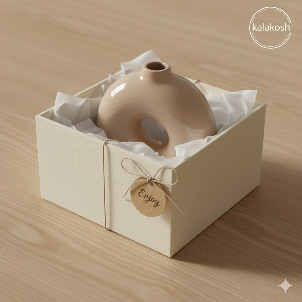 Modern Donut Ceramic Home Decor Vase | Minimalist Table Centerpiece for Home Use & Office Use | Premium Gifting & Aesthetic Showpiece