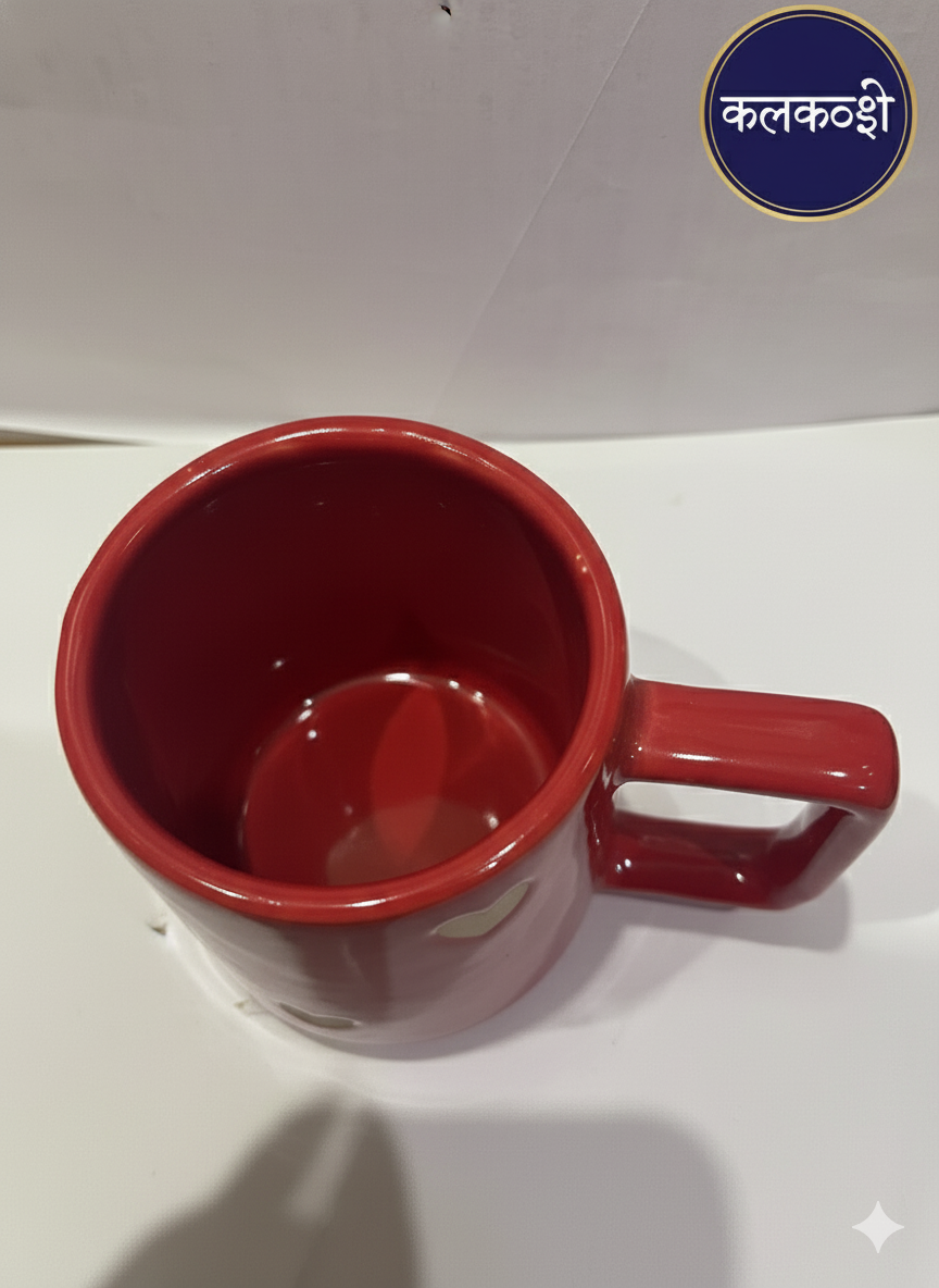 Premium Red Ceramic Coffee Tea Mug for Home Decor, Office Use, and Gifting | Cute Heart Design, Glossy Finish, 300ml | Ideal Home Use Kitchenware, Festive Home Decor Vase