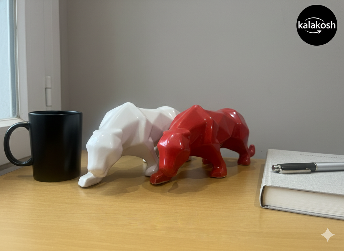 Geometric Panther Showpiece for Home Decor | Abstract Animal Sculpture Statue Figurine | Set of 2 | Modern Living Room, Office Table Accent & Art Gift