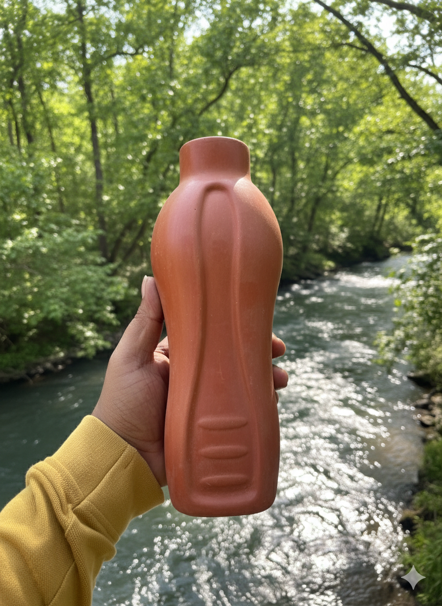 Handmade Terracotta Clay Water Bottle (1 Litre) | Natural Earthenware Matka for Drinking Water | Chemical-Free, Self-Cooling, Alkaline & Non-Toxic Earthen Bottle