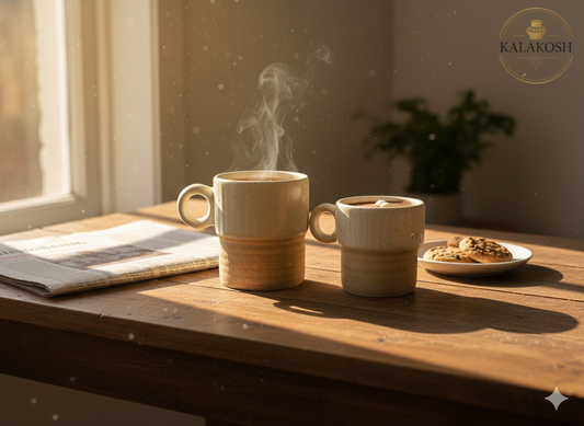 Premium Ceramic Father-Son Coffee Mug Set of 2 - Handcrafted Speckled Tea Cups for Home Decor and Office Use - Unique Clay Finish Terracotta Style Aesthetic Drinkware Gift for Dad and Kids (Cream)