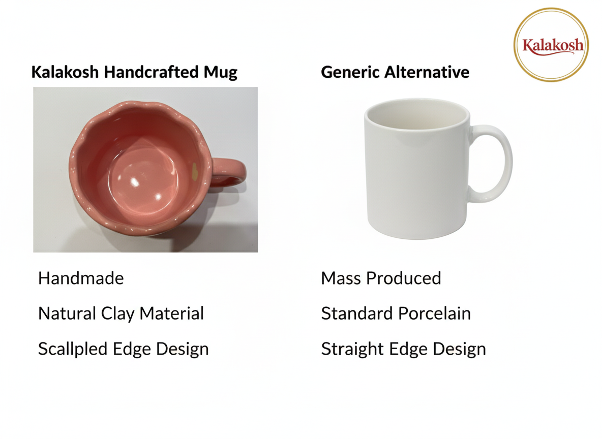 Handcrafted Pink Ceramic Coffee Mugs (Set of 1) with Heart Design | Eco-Friendly Clay Mugs for Home & Office Use | Rustic Artisanal Tea