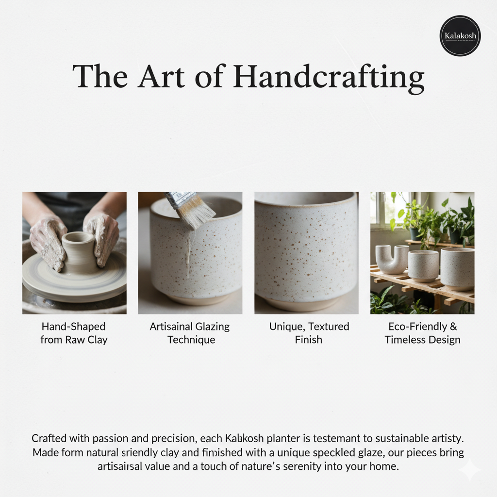 Handcrafted Rustic Ceramic Clay Planters for Home Decor & Office Decor | Eco-Friendly Indoor Flower Pot & Desk Vase Gift