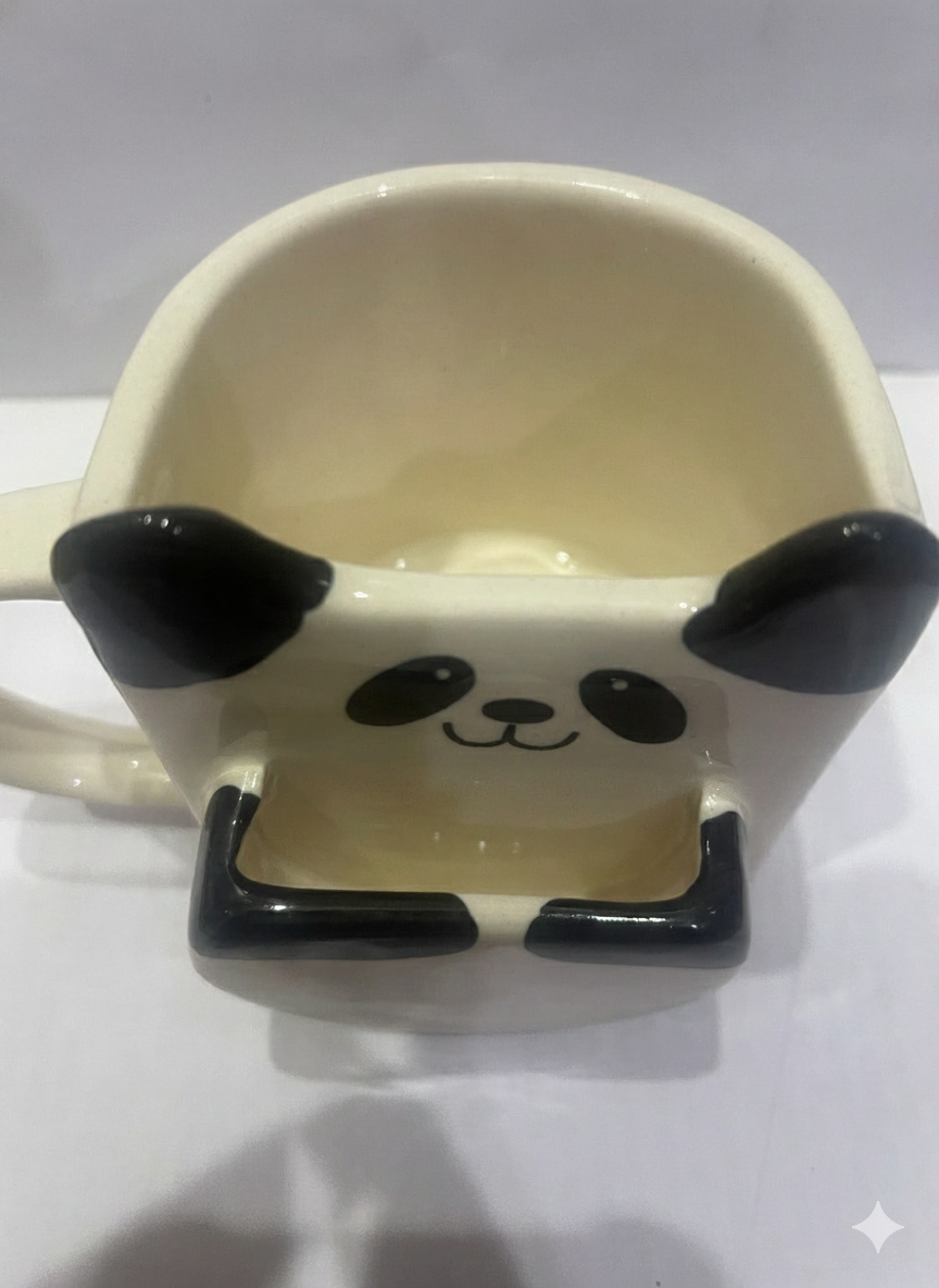 Ceramic Panda Coffee Mug with Biscuit Holder Pocket, Cute Animal Tea Cup for Home Decor & Office Desk Use, Unique Novelty Gift for Kids & Adults, Cookie Dunking Slot