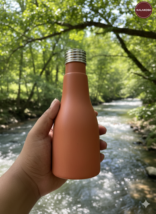 Handmade Terracotta Clay Water Bottle (500 ml) | Natural Earthenware Matka for Drinking Water | Chemical-Free, Self-Cooling, Alkaline & Non-Toxic Earthen Bottle