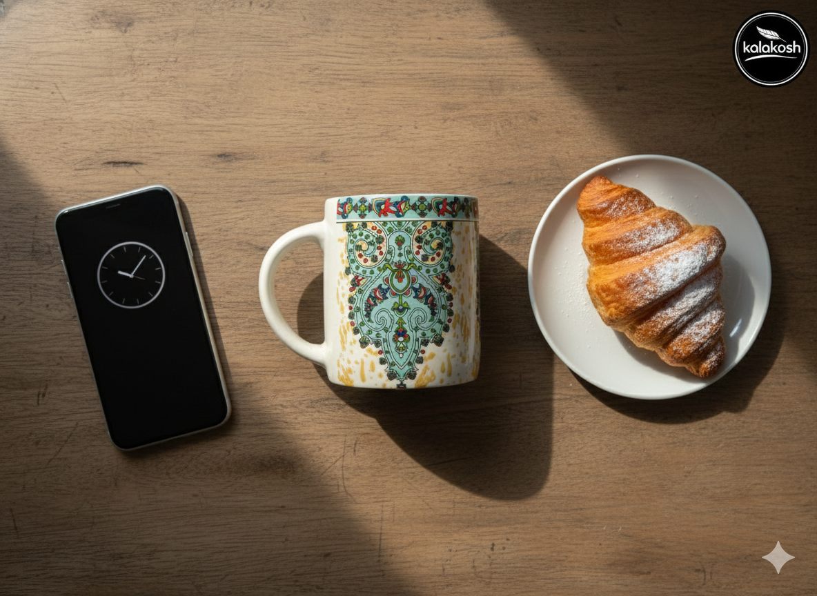 Premium Ceramic Coffee Mug with Turkish Iznik Art Design – 350ml Tea Cup for Home Decor, Office Use & Gifting – Elegant Home Decor Vase Style Drinkware for Hot/Cold Beverages (White & Turquoise)