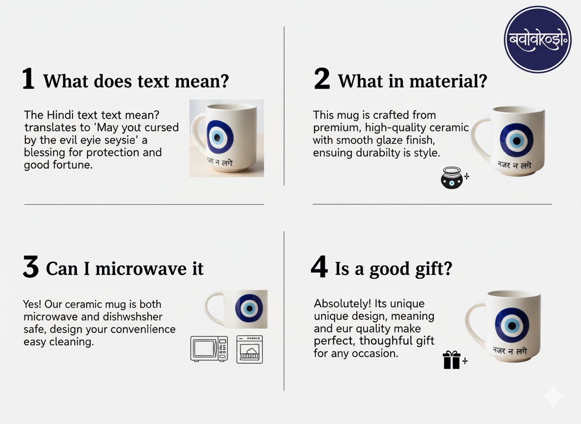 Evil Eye Mug for Coffee Tea | "Nazar Na Lage" Hindi Text | Premium Ceramic Home Decor | Unique Gift for Office & Home Use | Anti-Evil Eye Protection