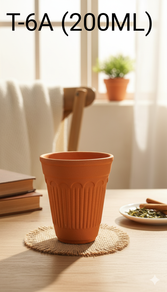 Disposable Terracotta Kulhad Cups - 200 ml - Set of 6 (T6A)  | 100% Biodegradable Clay Glasses for Chai, Coffee, Lassi | Eco-Friendly & Natural Earthenware Tea Cups