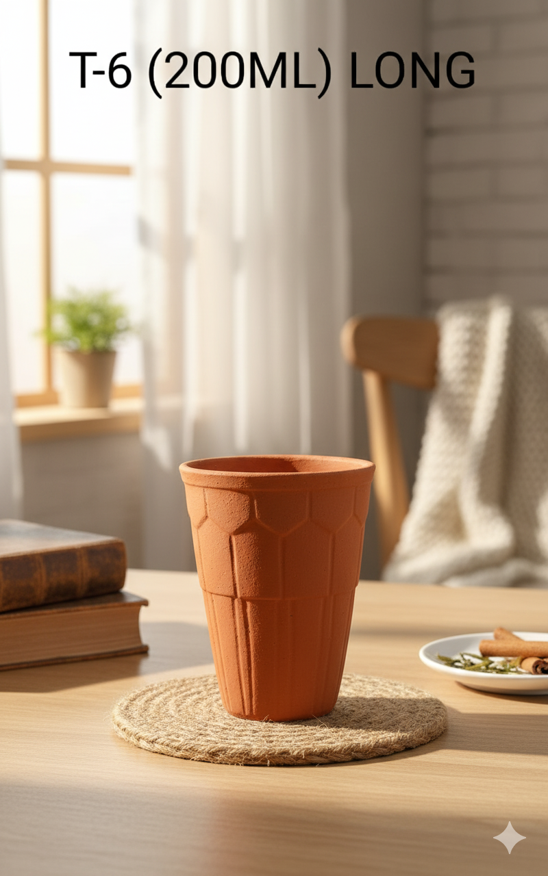 Disposable Terracotta Kulhad Cups - 200 ml - Set of 6 (T6)  | 100% Biodegradable Clay Glasses for Chai, Coffee, Lassi | Eco-Friendly & Natural Earthenware Tea Cups