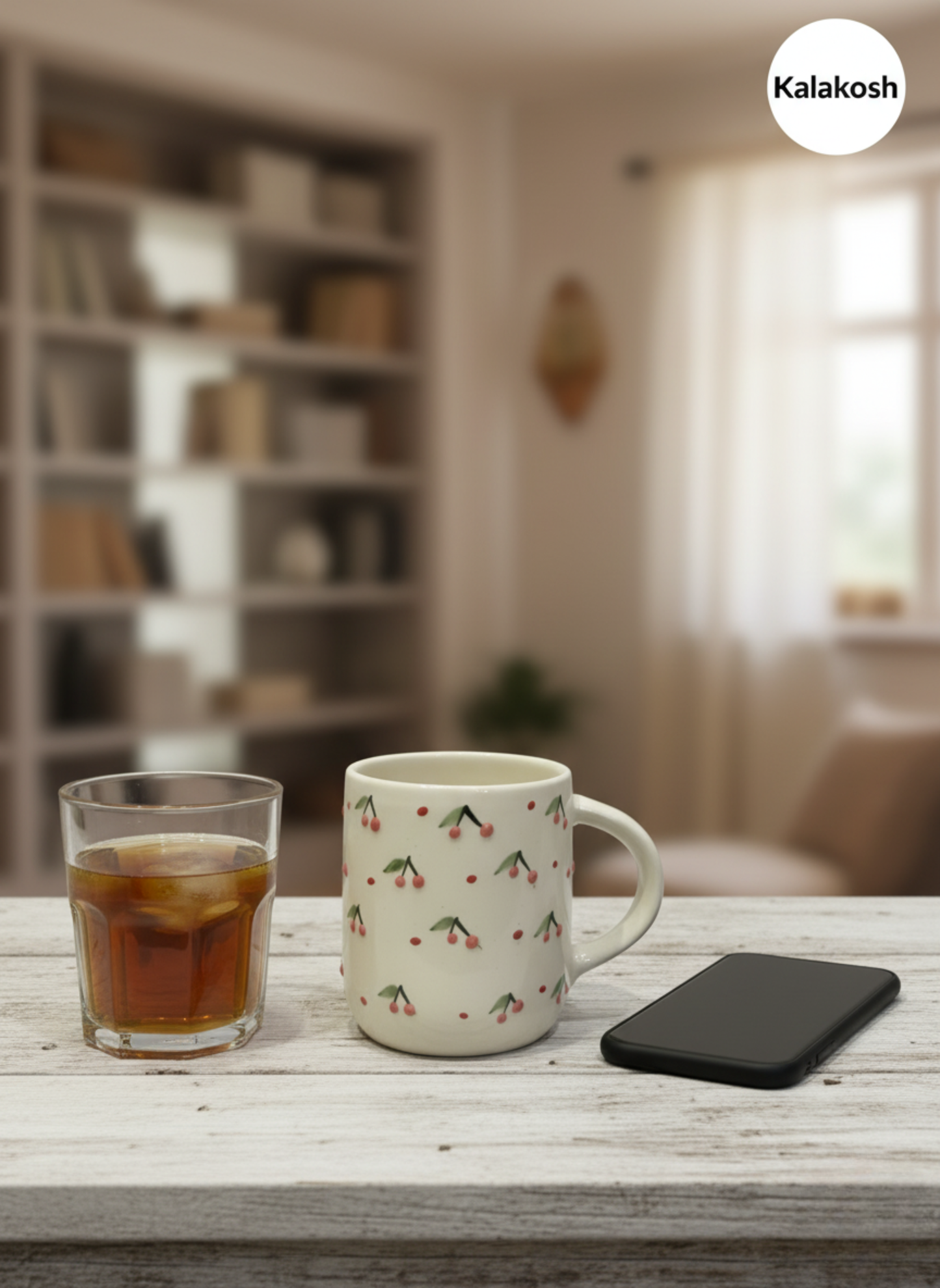 Handmade Cherry Pattern Ceramic Coffee Mug | Home Decor Vase | Premium Tea Cup for Office & Home Use | Unique Gifting