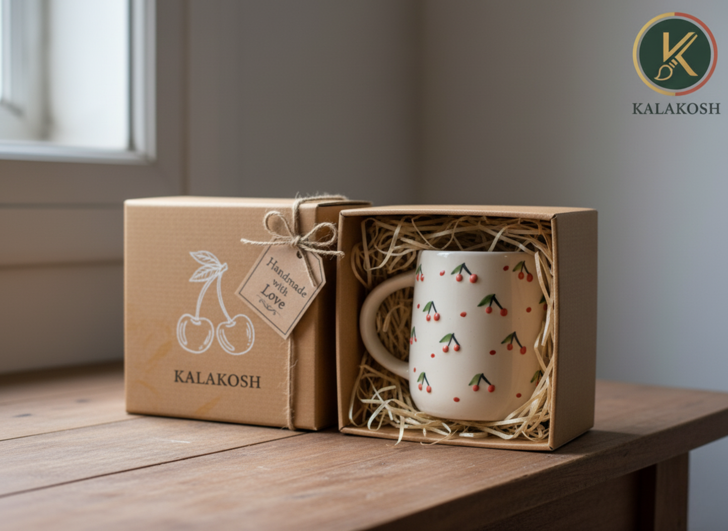 Handmade Cherry Pattern Ceramic Coffee Mug | Home Decor Vase | Premium Tea Cup for Office & Home Use | Unique Gifting