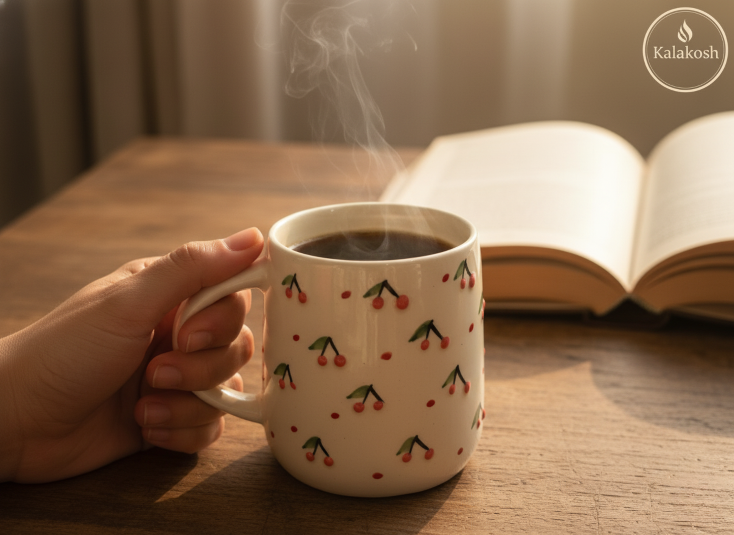 Handmade Cherry Pattern Ceramic Coffee Mug | Home Decor Vase | Premium Tea Cup for Office & Home Use | Unique Gifting