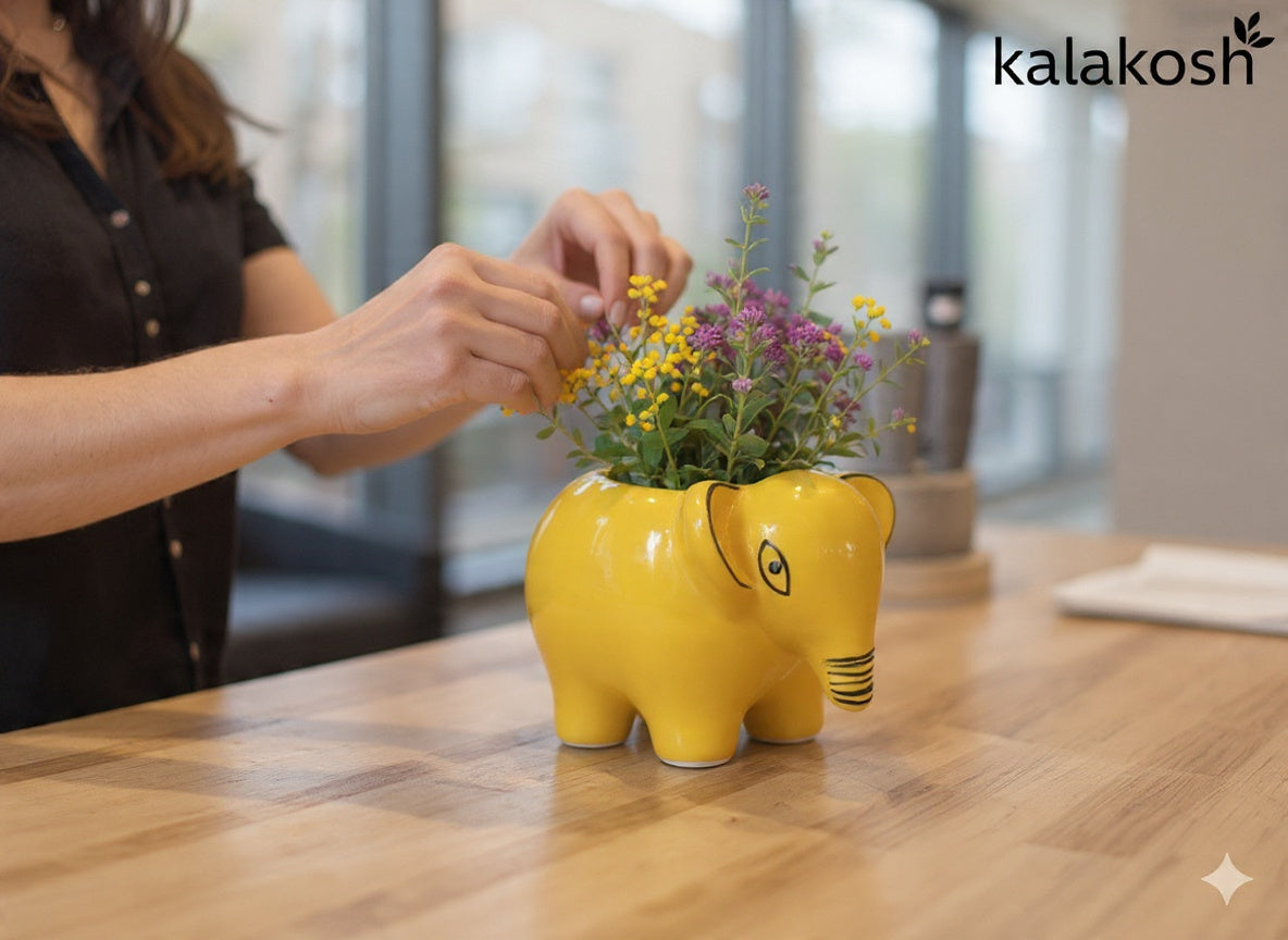 Handcrafted Rustic Ceramic Planter | Clay Pen Holder & Stationary Organizer for Home Office Decor | Eco-Friendly Artistic Gift for Succulents & Small Plants